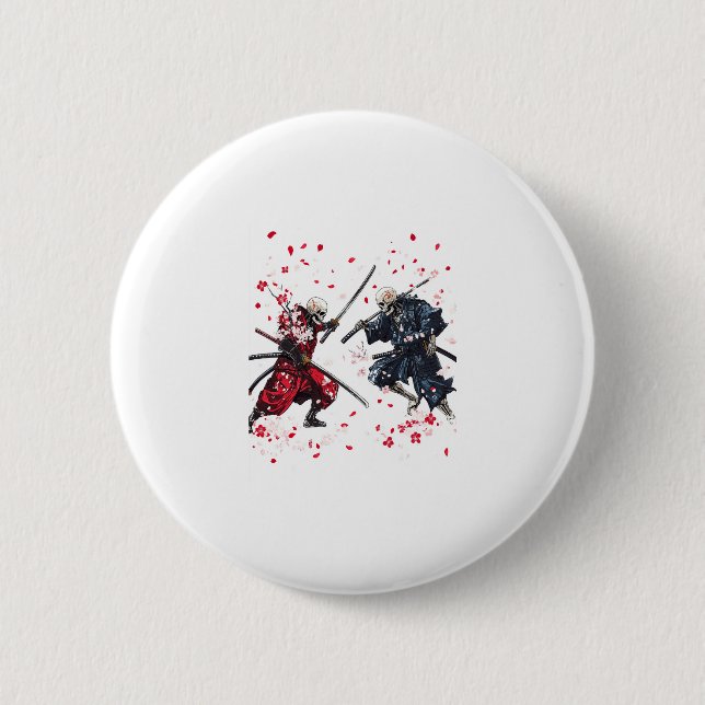 Badge Rond 5 Cm Crâne Samurai Duel (Devant)