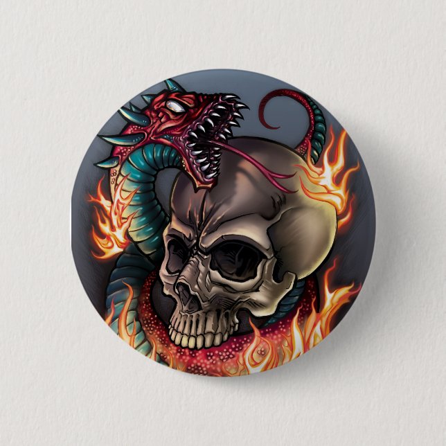 Badge Rond 5 Cm Crâne + Serpent (Devant)