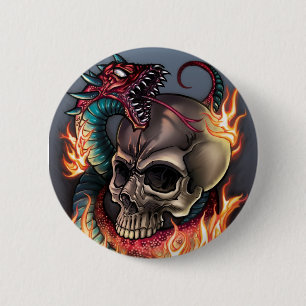 Badge Rond 5 Cm Crâne + Serpent