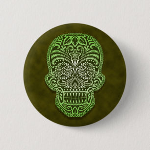 Badge Rond 5 Cm Crâne vert complexe de sucre