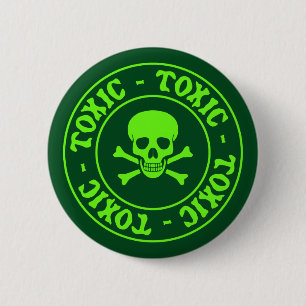 Badge Rond 5 Cm Crâne vert toxique et os croisés