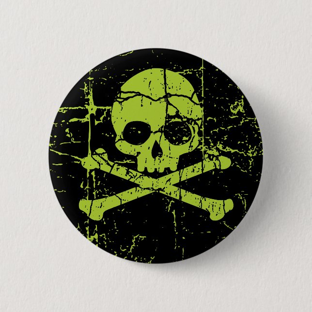 Badge Rond 5 Cm Crâne vert vintage et os croisés (Devant)