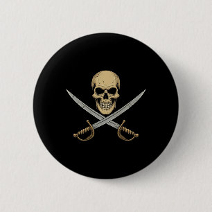 Badge Rond 5 Cm Crâne vintage Pirate Caraïbes Croisière Halloween