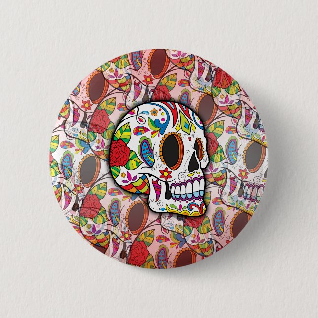 Badge Rond 5 Cm Crânes à sucre (Devant)