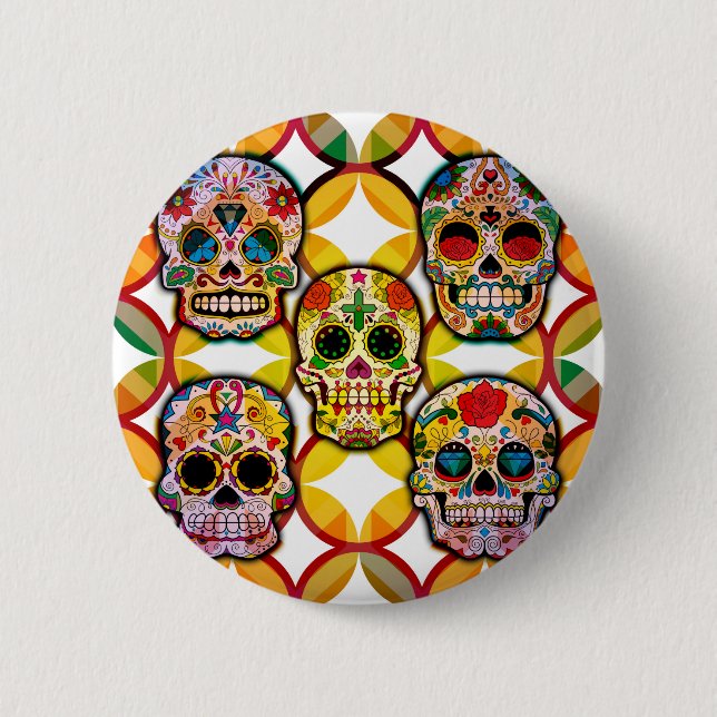 Badge Rond 5 Cm Crânes à sucre (Devant)