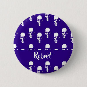 Badge Rond 5 Cm Crânes de nom personnalisé en bleu