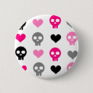 Badge Rond 5 Cm Crânes et bouton de coeurs