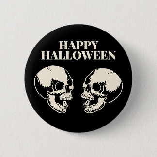 Badge Rond 5 Cm Crânes Rieurs Halloween Amusement et Effroi