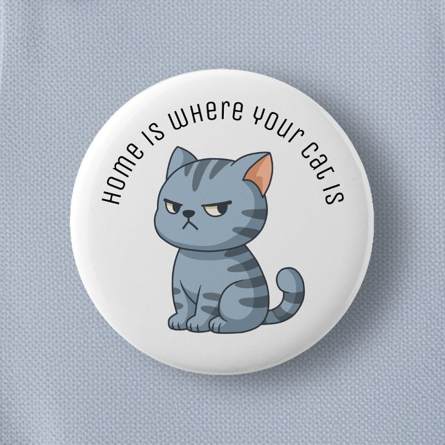 Badge Rond 5 Cm Cranky Grey Tabby Cat Custom Text (Créateur téléchargé)