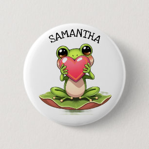 Badge Rond 5 Cm Crapaud Chibi en rose et vert personnalisé