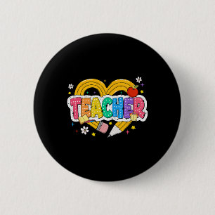 Badge Rond 5 Cm Crayon à coeur de professeur rétro coloré groovy é