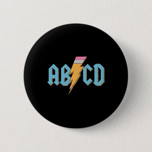 Badge Rond 5 Cm Crayon Abcd Foudre Rock'n Roll Enseignant Retour À