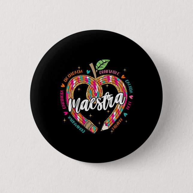 Badge Rond 5 Cm Crayon Maestra Professeur d'espagnol bilingue 100  (Devant)