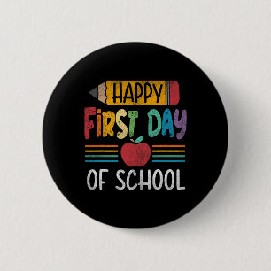 Badge Rond 5 Cm Crayon Vintage Joyeux Premier Jour D'école Enseign
