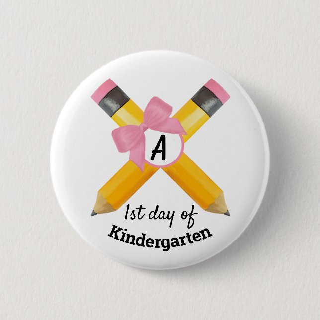Badge Rond 5 Cm Crayons scolaires Premier jour de maternelle Monog (Devant)