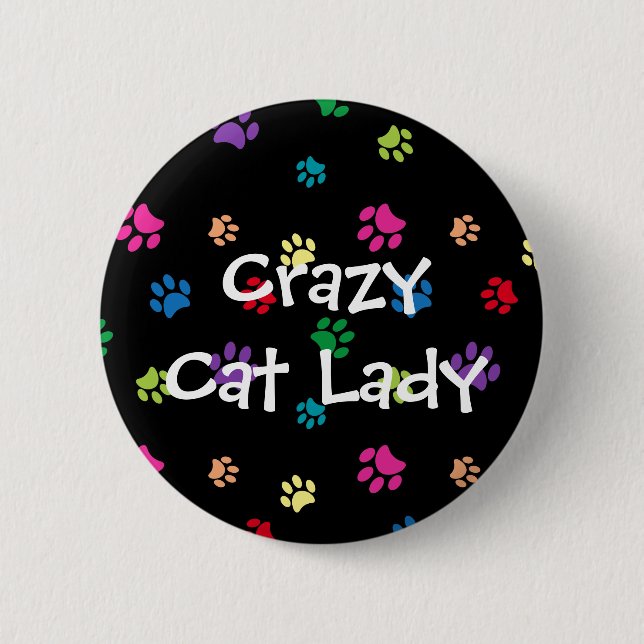 Badge Rond 5 Cm Crazy Chat Lady Rainbow Paintes (Devant)
