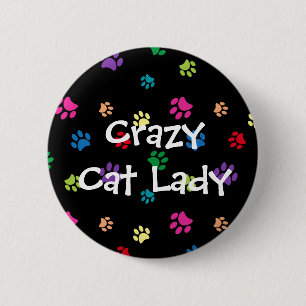 Badge Rond 5 Cm Crazy Chat Lady Rainbow Paintes