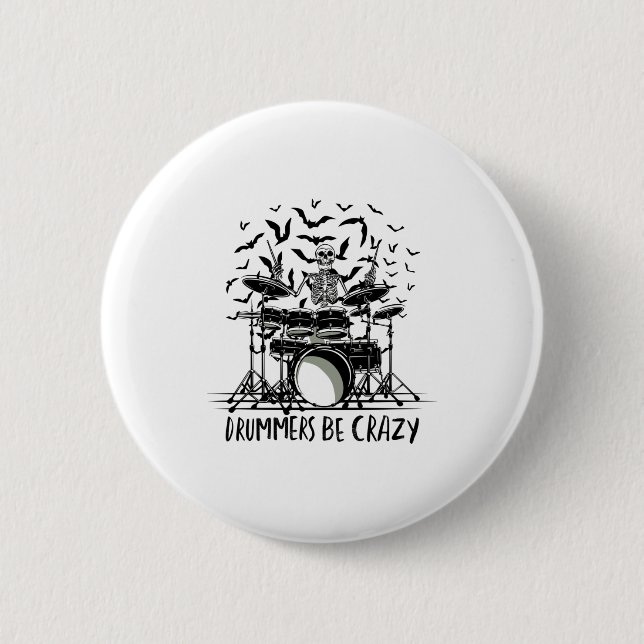 Badge Rond 5 Cm Crazy Drummer Skelton Design (Devant)