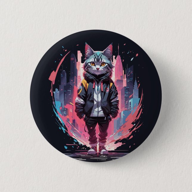Badge Rond 5 Cm Création de chat mignon stylé (Devant)