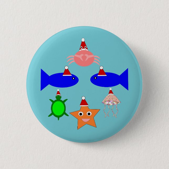 Badge Rond 5 Cm Créatures de la mer de Noël (Devant)