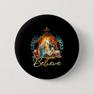 Badge Rond 5 Cm Crèche Croire Noël Chrétien Famille Joyeux