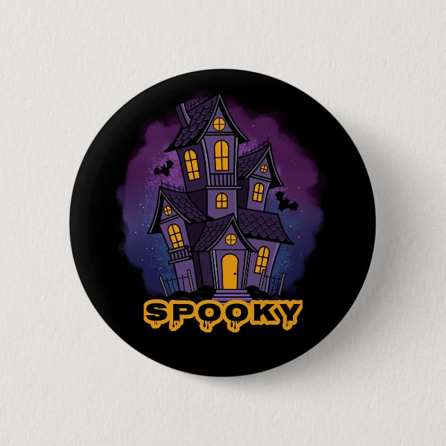 Badge Rond 5 Cm Creepy Purple Mansion Spooky Haunted House (Devant)