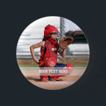 Badge Rond 5 Cm Créez votre propre photo de sports<br><div class="desc">Photo d'un receveur du base-ball prêt à recevoir la boule du broc. Il est facile customiser le modèle photo. Cadeau pour un joueur ou une équipe du base-ball, de base-ball, d'hockey, de basket-ball, de football ou de tout autre sport. Placez facilement la photo de votre enfant dans le modèle pour...</div>