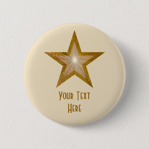 Badge Rond 5 Cm Crème de bouton "Gold" Star 'Your Text'