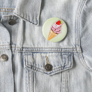 Badge Rond 5 Cm Crème De Glace À La Fraise