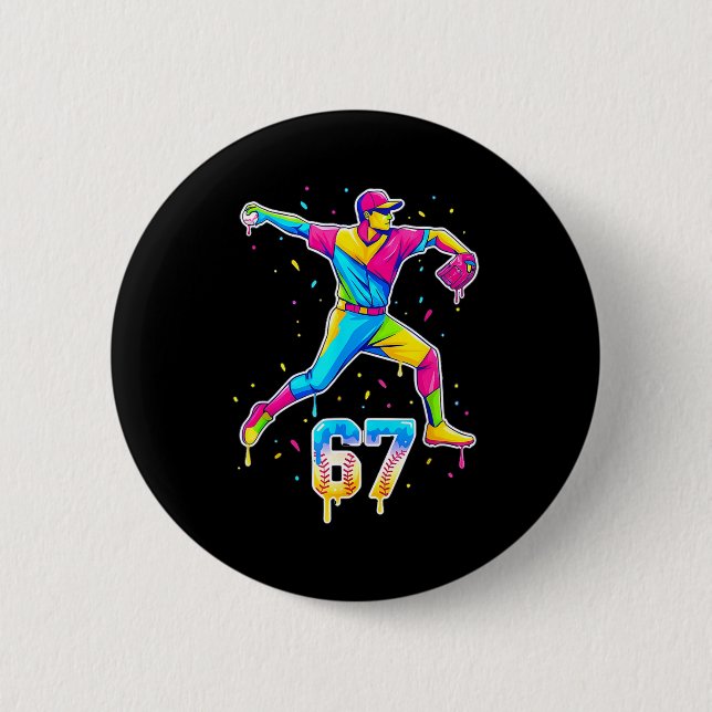 Badge Rond 5 Cm Crème Glacée Baseball Drip Numéro 67 Joueur Ou 67e (Devant)