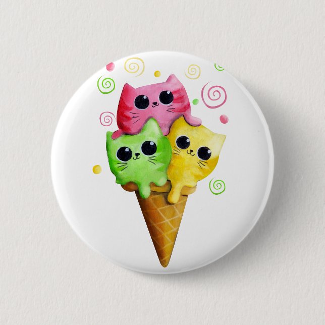 Badge Rond 5 Cm Crème glacée mignonne de chat de Kitty (Devant)