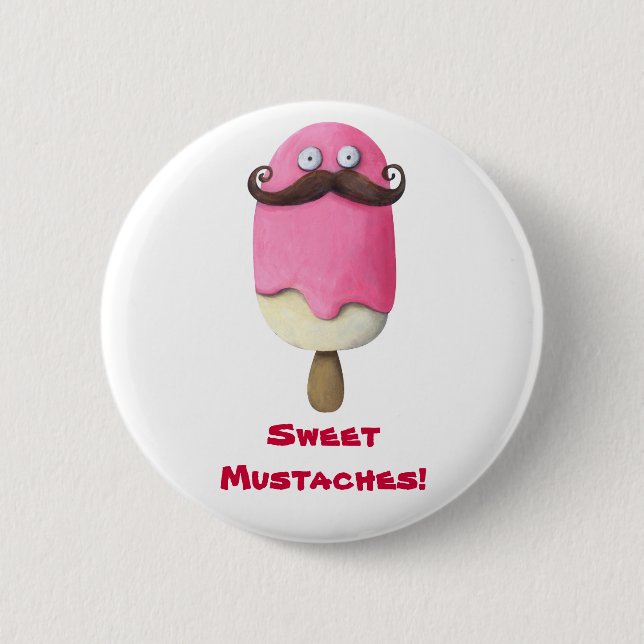 Badge Rond 5 Cm Crème glacée rose avec des moustaches (Devant)