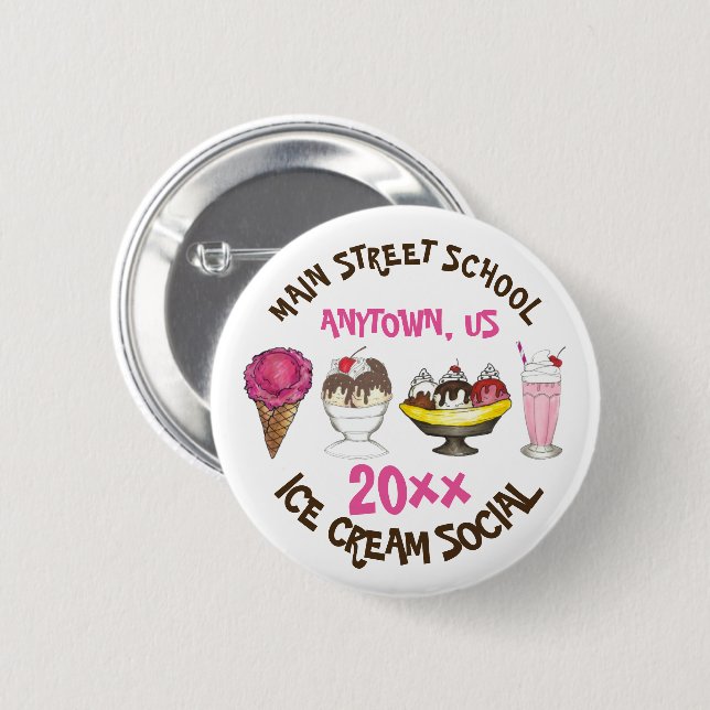Badge Rond 5 Cm Crème glacée Social Favoriser Banana Split Sundae  (Devant & derrière)