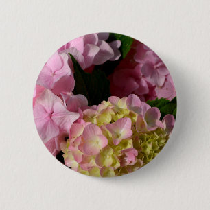 Badge Rond 5 Cm Crème rose Hydrangeas jaune rose vert floral