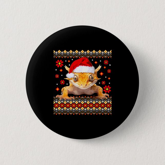 Badge Rond 5 Cm Crested Gecko Ugly Christmas Sweater  (Devant)