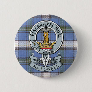Badge Rond 5 Cm Crête de MacDowall + Bouton de tartan