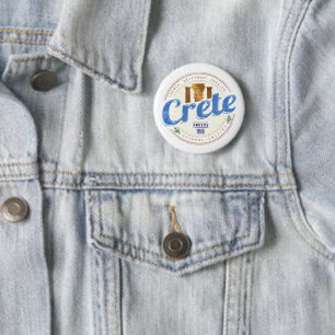 Badge Rond 5 Cm Crète Île Grèce Retro Vintage Vacances Souvenir