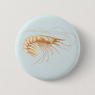 Badge Rond 5 Cm Crevette ou grosse crevette, faune marine vintage 