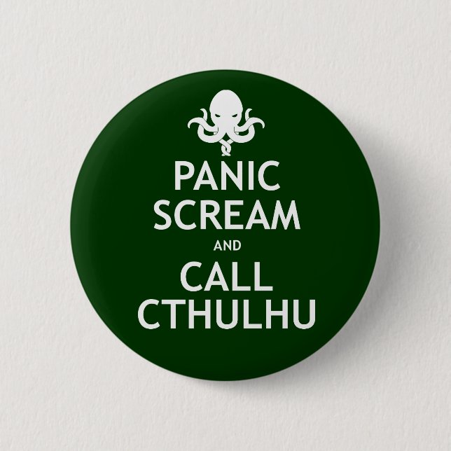 Badge Rond 5 Cm Cri perçant et appel Cthulhu de panique (Devant)