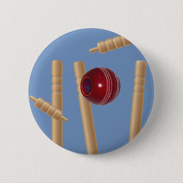 Badge Rond 5 Cm Cricket Ball And Stumps, (Devant)