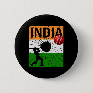 Badge Rond 5 Cm Cricket indien avec brosse du drapeau indien Ashok