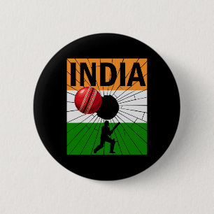 Badge Rond 5 Cm Cricket indien avec coup de pinceau du drapeau ind