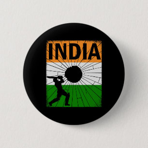 Badge Rond 5 Cm Cricket indien avec coup de pinceau du drapeau ind