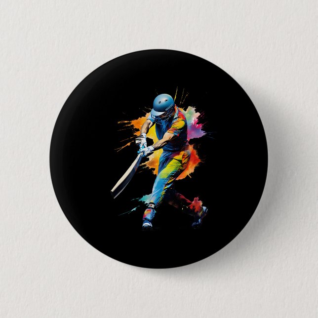Badge Rond 5 Cm Cricket Player Game  (Devant)