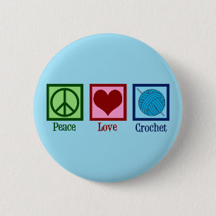 Badge Rond 5 Cm Crochet d'amour de la paix Cute Blue Crocheting