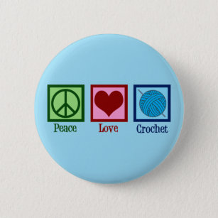 Badge Rond 5 Cm Crochet d'amour de la paix Cute Blue Crocheting