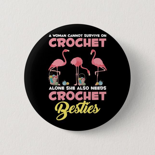 Badge Rond 5 Cm Crochet Flamant rose d'artisanat Crochet amis Fil (Devant)