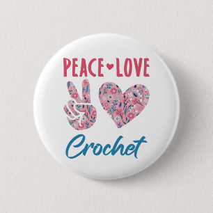 Badge Rond 5 Cm Crochet Peace Love