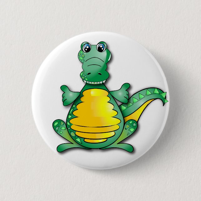 Badge Rond 5 Cm Crocodile heureux jaune vert (Devant)