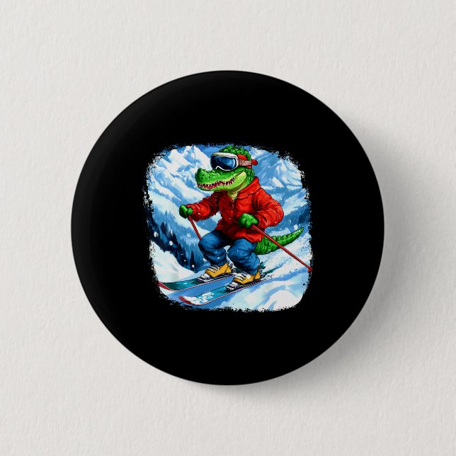 Badge Rond 5 Cm Crocodile Skier (Devant)